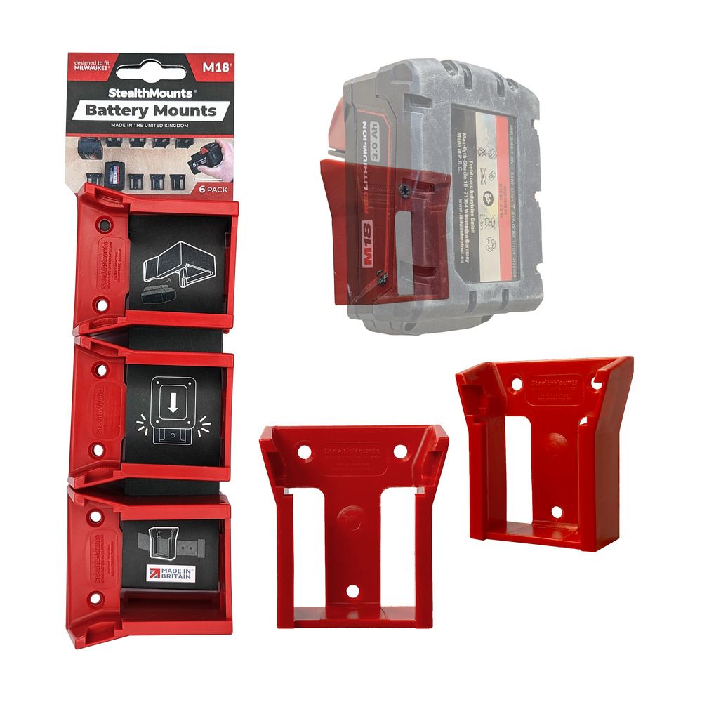 StealthMounts batterijhouders voor Milwaukee M18 accu's - rood (6 stuks)