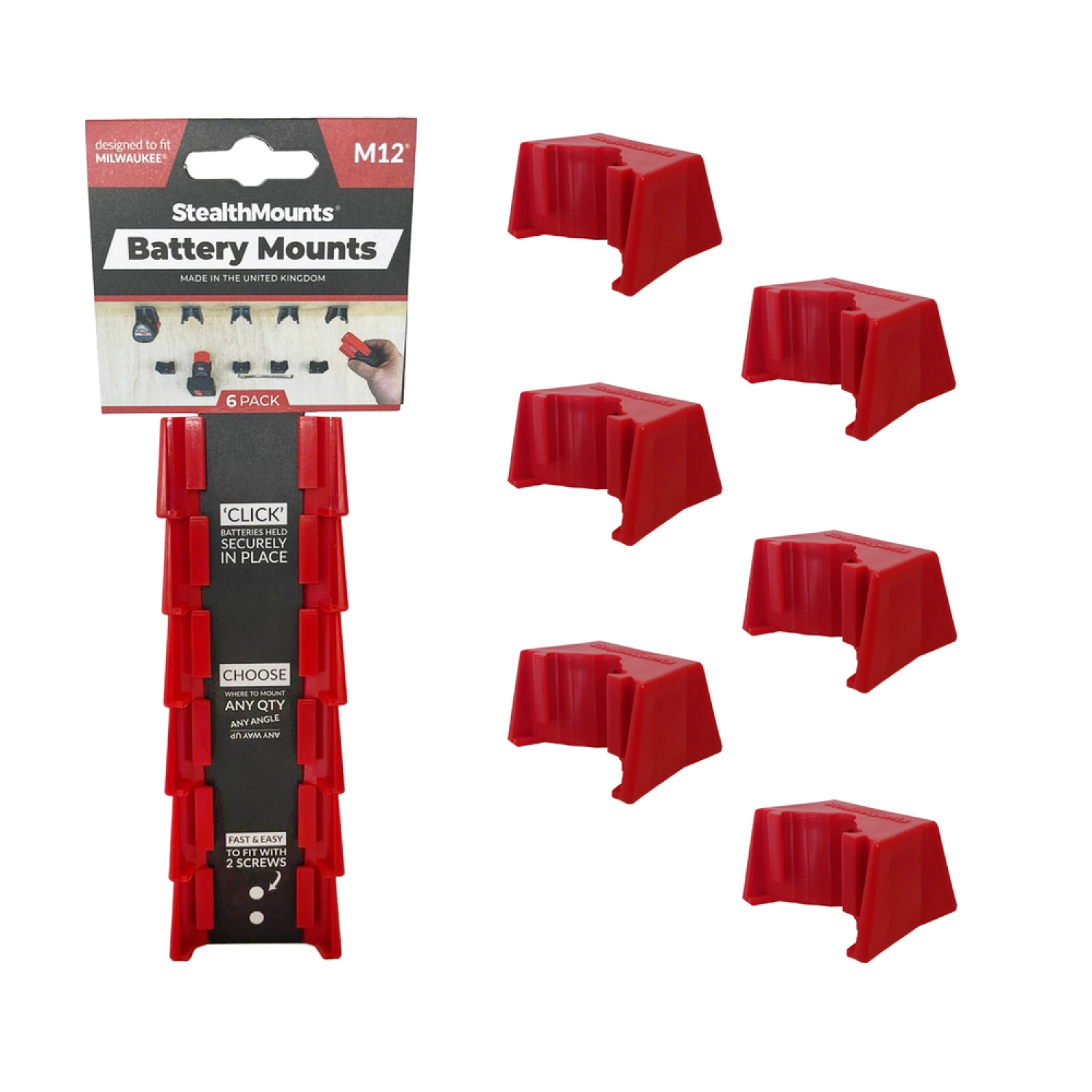 StealthMounts batterijhouders voor Milwaukee M12 accu's - rood (6 stuks)