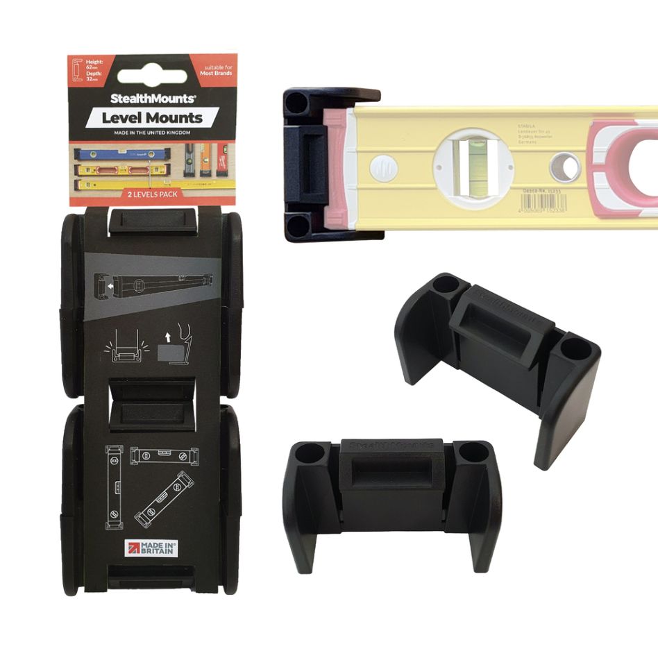 StealthMounts waterpasbevestiging houder voor waterpas - zwart (2 stuks)
